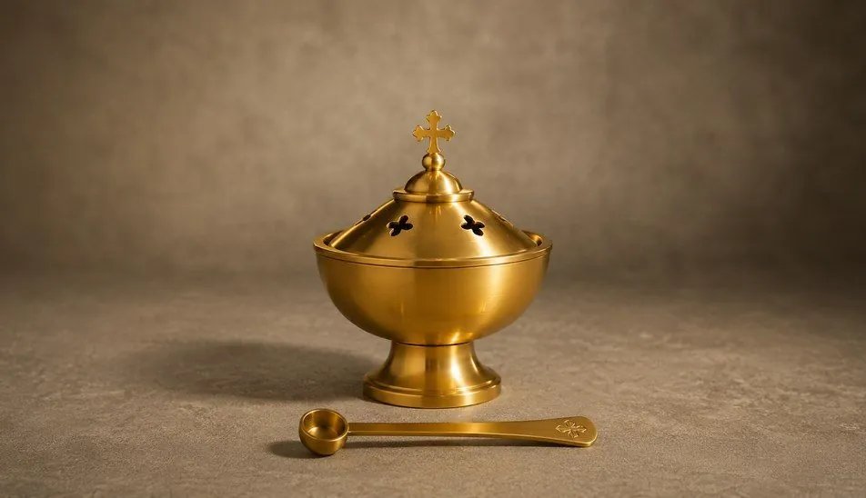Gold-plated ciborium with a cross-surmounted lid