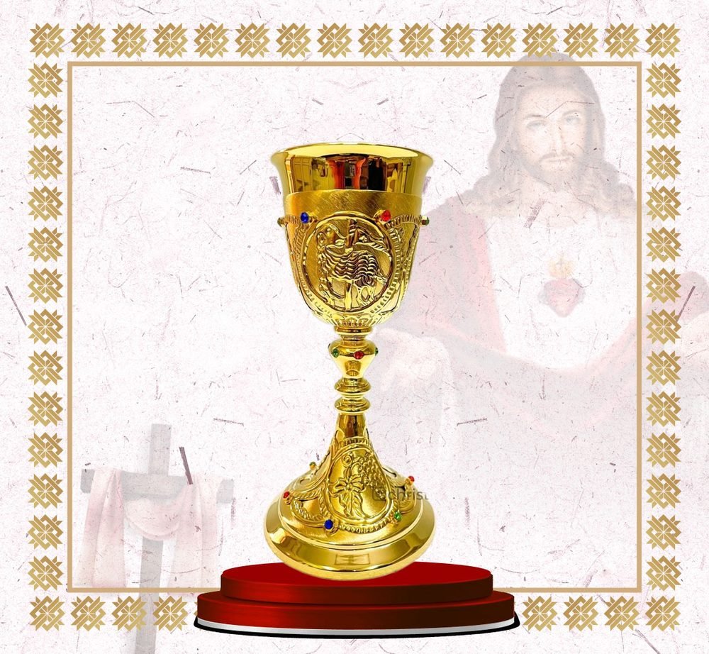 Ornate Gold Chalice with Engraved Medallions