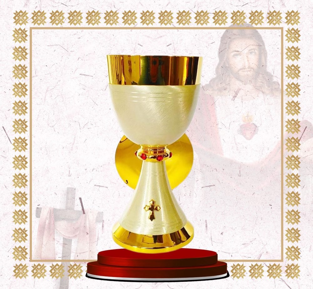 Satin Gold Chalice and Paten with Ruby Node