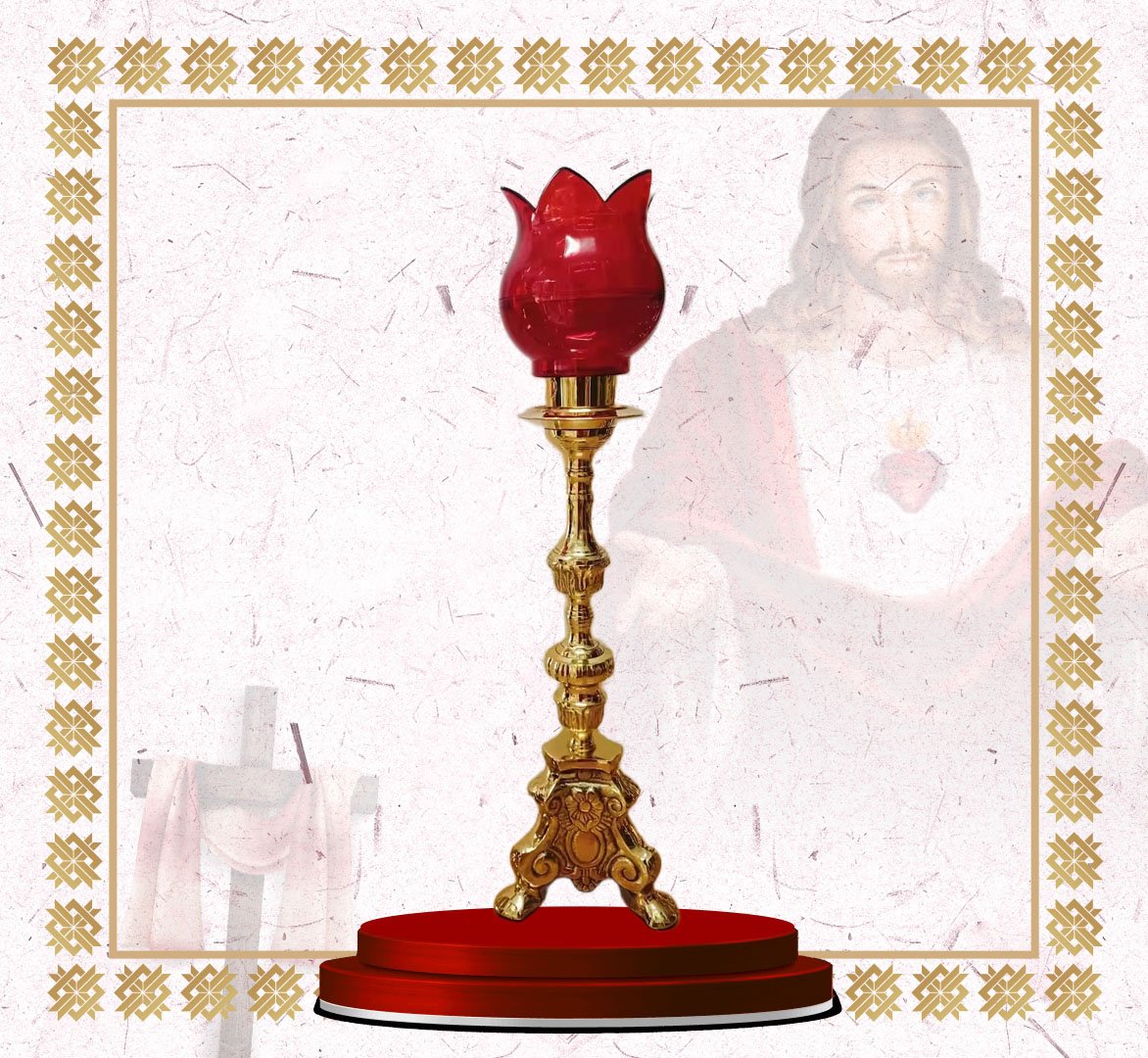 Gold Sanctuary Lamp with Red Tulip Glass