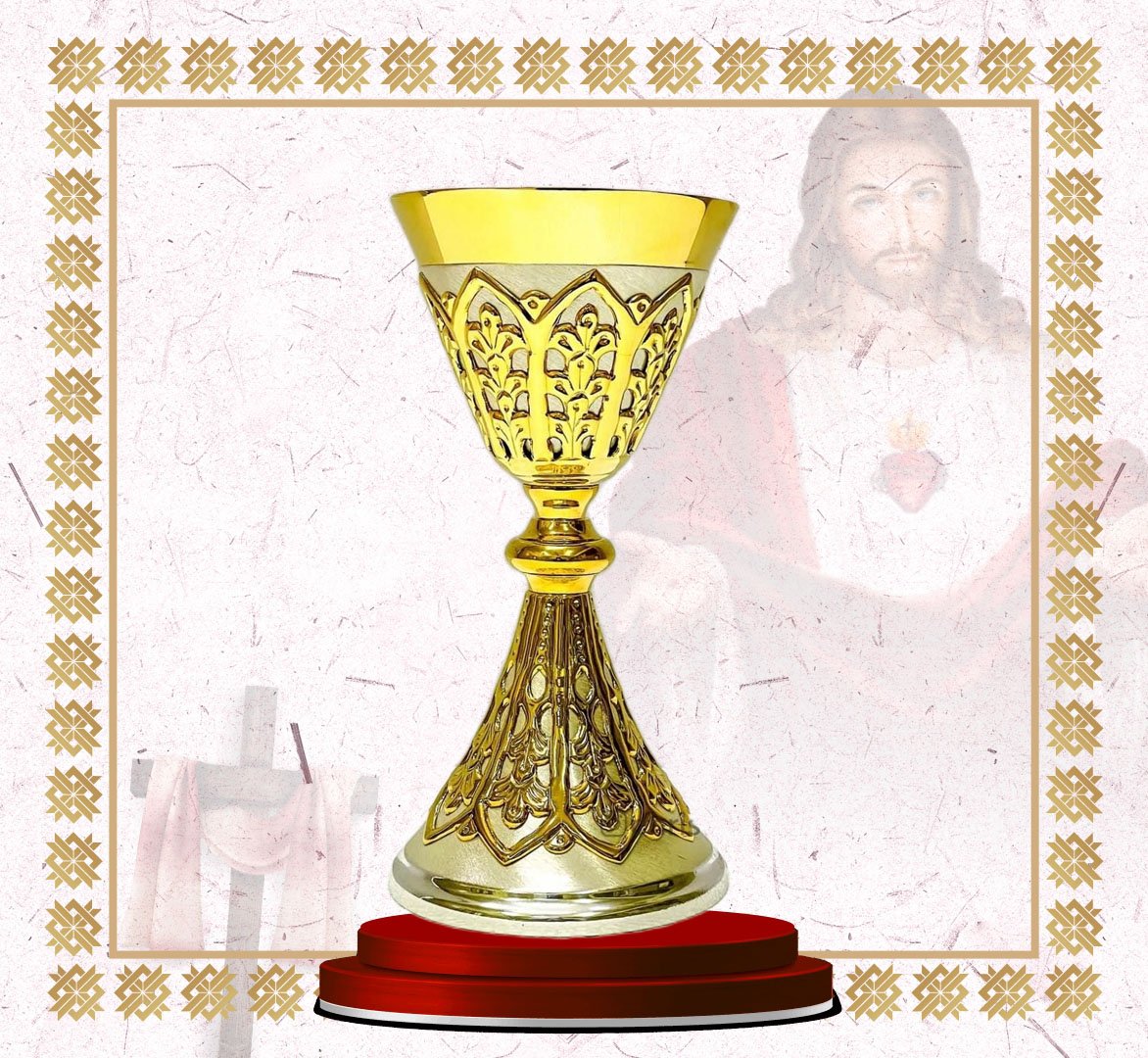 ornate gold chalice with lattice filigree ornate gold chalice with lattice filigree