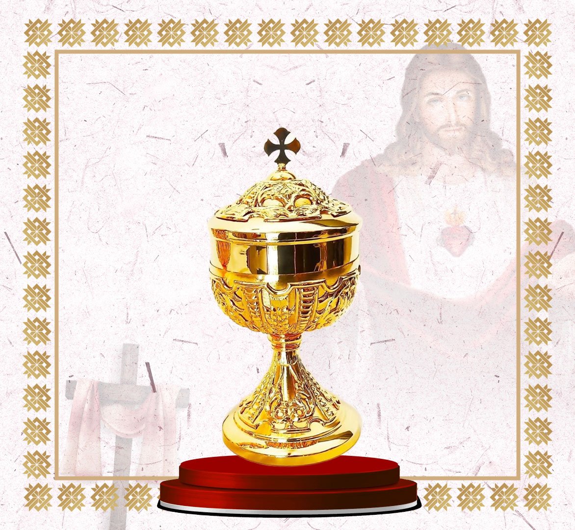 ciborium – ornate gold plated with cross lid ciborium – ornate gold plated with cross lid